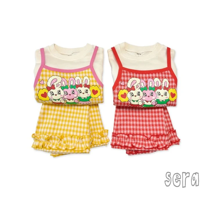 Sera - Korean Children Fashion - #kidzfashiontrend - Cheerleader Check Bootcut Top Bottom Set