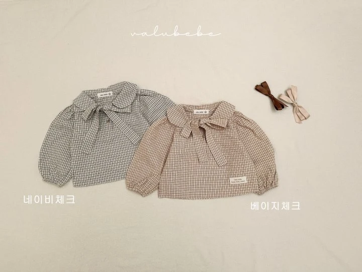 Valu Bebe - Korean Baby Fashion - #babyboutiqueclothing - Small Check Tie Blouse (Bebe) - 12