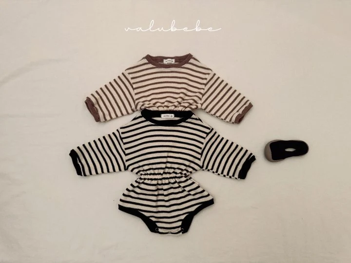 Valu Bebe - Korean Baby Fashion - #babyboutiqueclothing - Bebe Latte Stripe Suit - 6