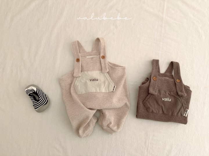 Valu Bebe - Korean Baby Fashion - #babyfever - Bebe Valu Waffle Suspenders Suit - 6