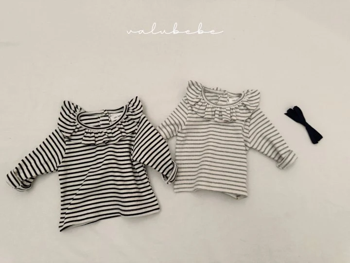 Valu Bebe - Korean Baby Fashion - #babygirlfashion - Bebe Veronica Stripe Frill Tee - 6