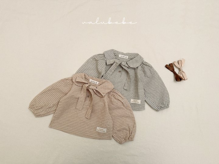 Valu Bebe - Korean Baby Fashion - #babyoutfit - Small Check Tie Blouse (Bebe) - 6