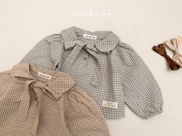 Valu Bebe - Korean Baby Fashion - #onlinebabyshop - Small Check Tie Blouse (Bebe) - 9