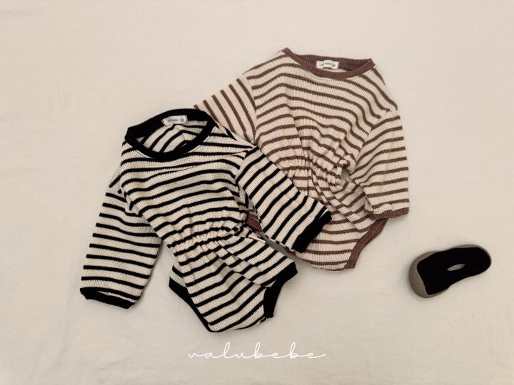 Valu Bebe - Korean Baby Fashion - #onlinebabyshop - Bebe Latte Stripe Suit - 3