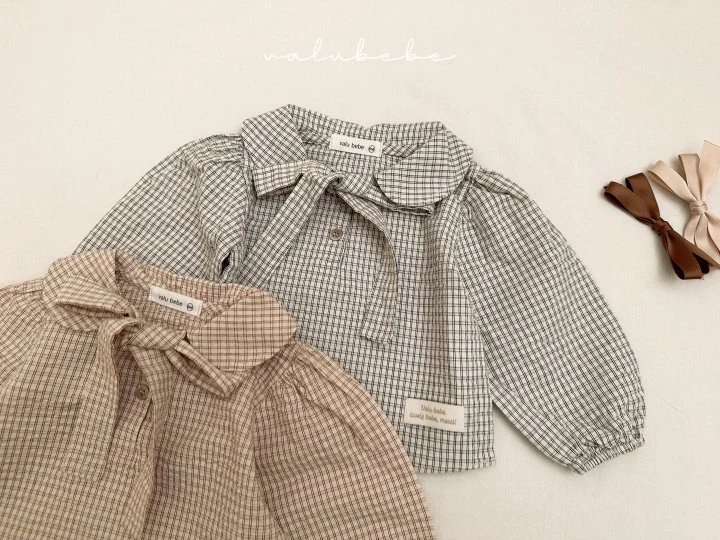 Valu Bebe - Korean Baby Fashion - #smilingbaby - Small Check Tie Blouse (Kids) - 9