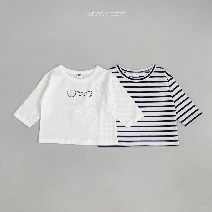 Woodie - Korean Baby Fashion - #babyfashion - Spring Stripe Plain Tee Set - 5