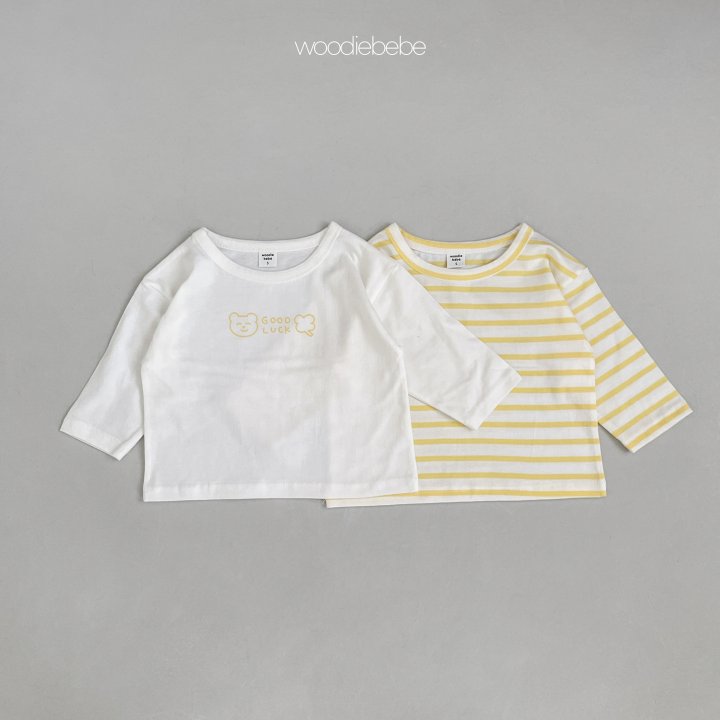 Woodie - Korean Baby Fashion - #babygirlfashion - Spring Stripe Plain Tee Set - 7