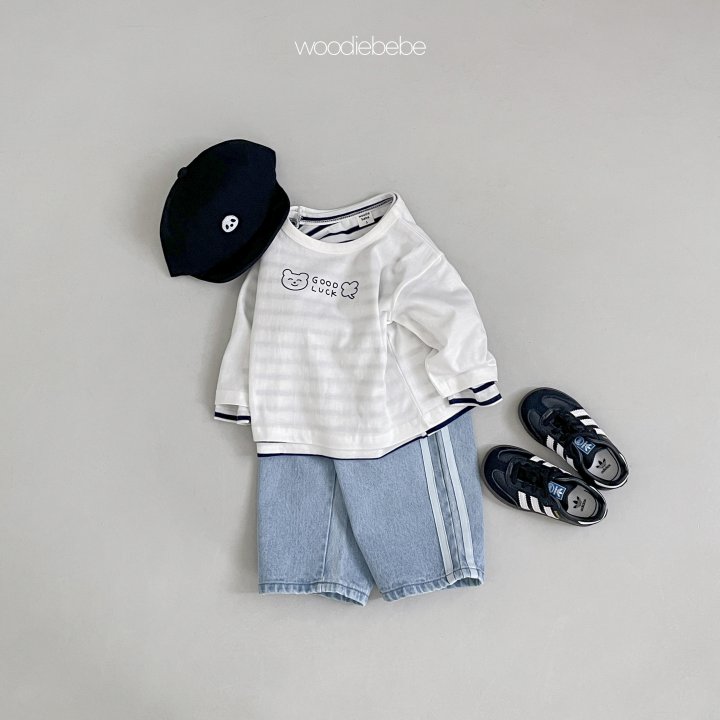 Woodie - Korean Baby Fashion - #babyootd - Spring Stripe Plain Tee Set - 10