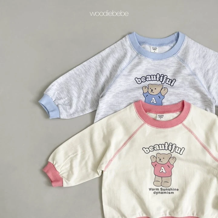 Woodie - Korean Baby Fashion - #babyootd - A Bear Top Bottom Set - 3