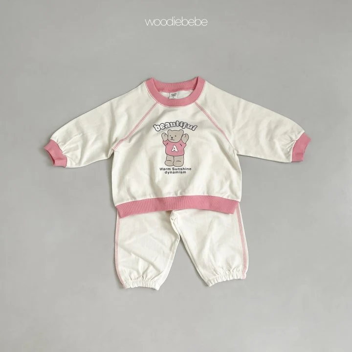 Woodie - Korean Baby Fashion - #babyootd - A Bear Top Bottom Set - 4