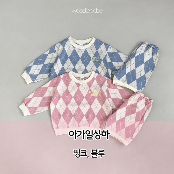 Woodie - Korean Baby Fashion - #babyoutfit - Argyle Top Bottom Set