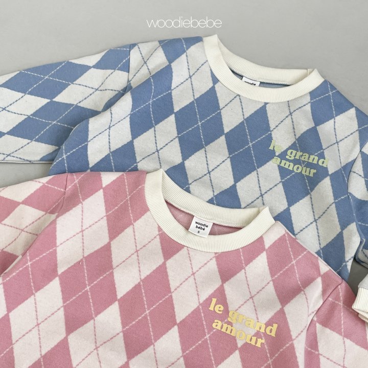 Woodie - Korean Baby Fashion - #babywear - Argyle Top Bottom Set - 3